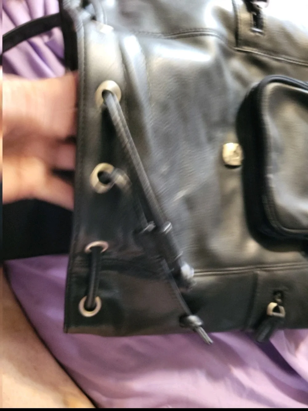 Black Leather Crazy Horse Drawstring Backpack - Vintage Style